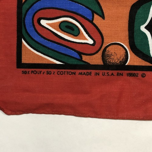 Red Bandana 90s Native American Wolf Coyote Hawk Western USA Vintage Retro PNW - Picture 2 of 12