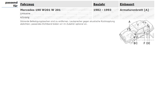 GROUND ZERO LAUTSPRECHER für MERCEDES 190 W201 W 201 Armaturenbrett 100W #B16A - Bild 5 von 5