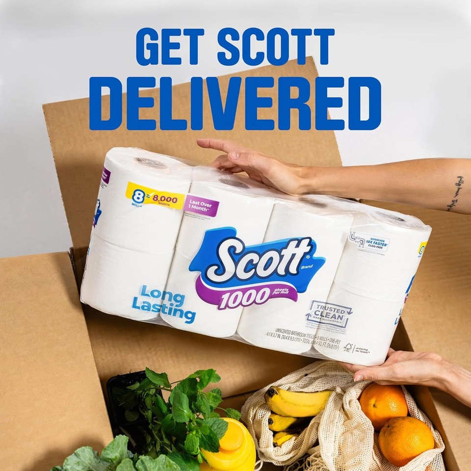 Scott 1000 Trusted Clean Toilet Paper, 32 Rolls, SepticSafe 1Ply