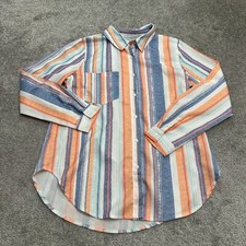 Unbranded Button Down Shirt Blouse Women Medium Multi Striped Long Sleeve Casual