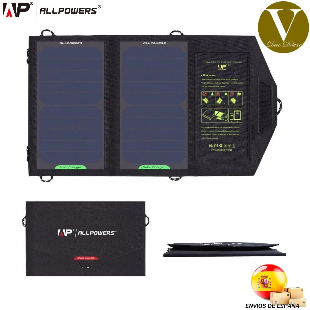 PANEL SOLAR plegable de 10W 5V Cargador Batería Movil CAMPING CAMPER. DE...