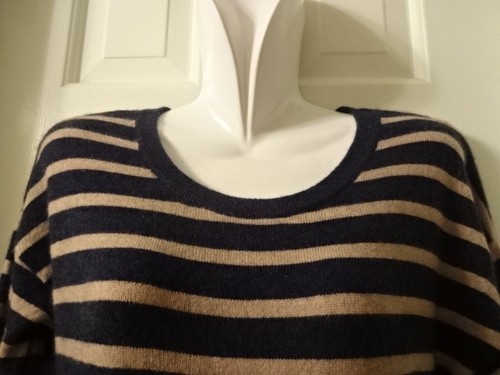Joie Striped Wool Cashmere Long Sweater Navy Blue with Tan Stripes Dress Sz M - Picture 4 of 8