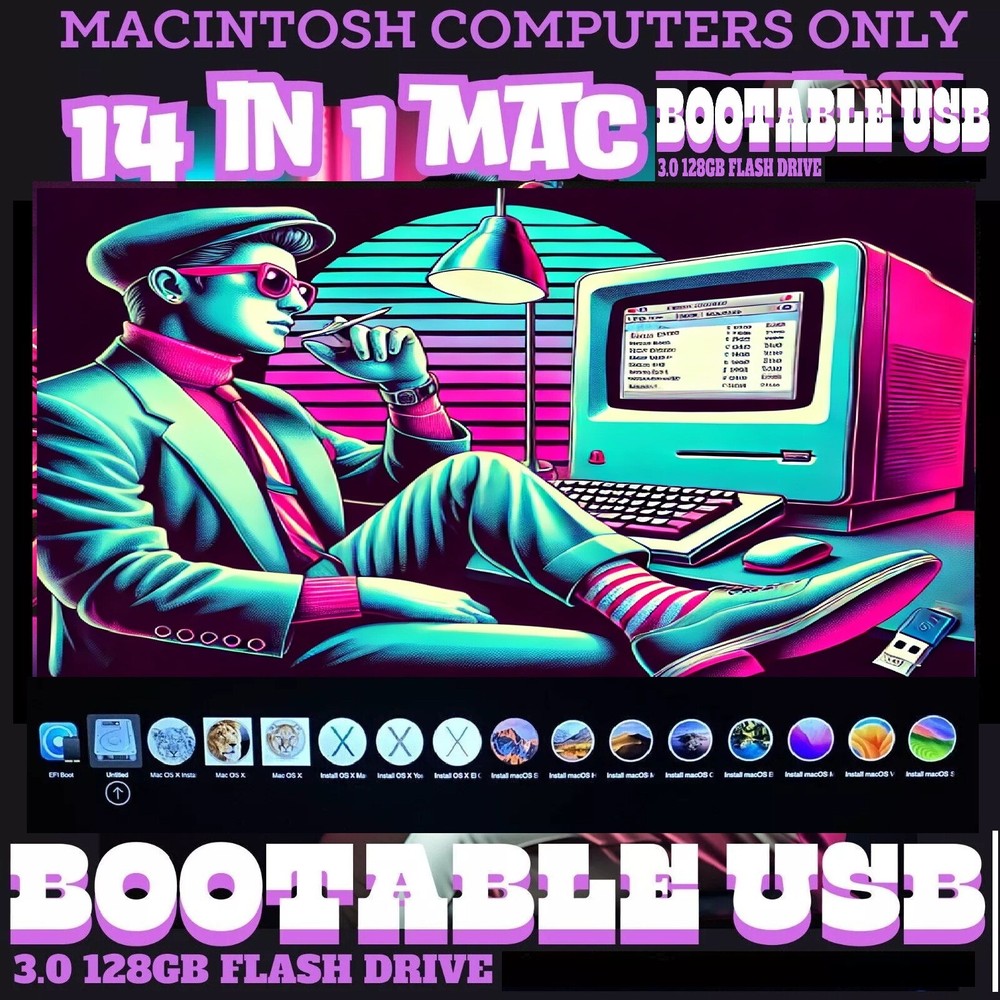 128GB USB 3.0 Bootable macOS Installer Flash Drive for Repair & Installation 14-in-1