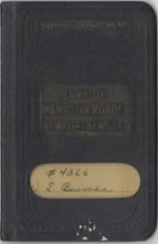 1941 BANK OF HAMPTON ROADS (NEW PORT NEWS, VIRGINIA) SAVINGS ACCOUNT BOOK