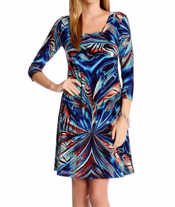 karen kane t shirt dress Karen Kane 1L61521 Miami Mirage Blue-Multi Stretch Jersey T Shirt Dress