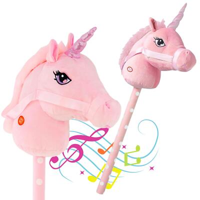 Kids Hobby Horse Toy Unicorn Pink with Galloping Sounds Handles