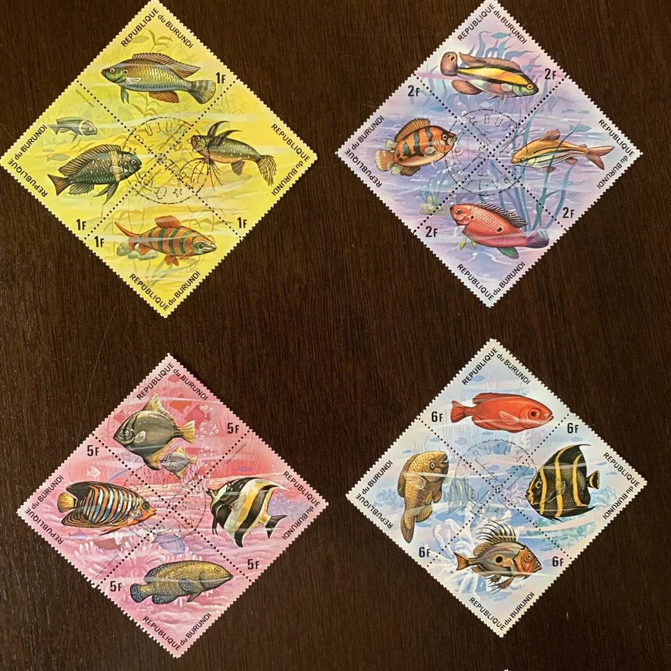 Juego de bloques Sellos de peces Burundi 1974 #449-54, C207-12 Foto 2 de 4