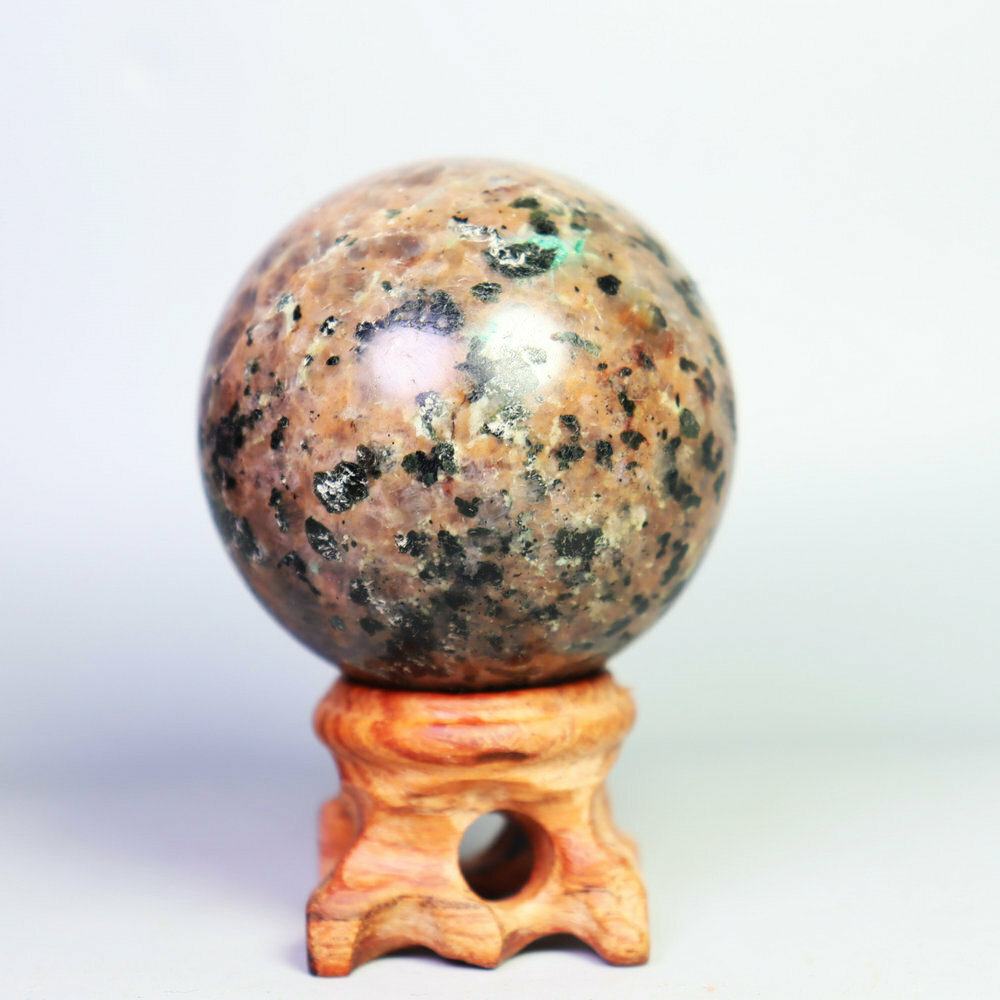 174g Natural Black Moonstones & Malachite Rock Crystal Sphere Ball Reiki / Stand