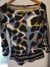 Save The Queen Made In Italy Allover Art Shirt LS Fishnet Large **Flaw/Tears**