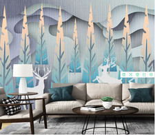 3D Nordic Forest Elk Self-adhesive Removeable Wallpaper Wall Mural 150