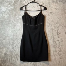 Escada Black Mini Rhinestone Dress 100% Wool Size 34 XS Little Black Dress LBD