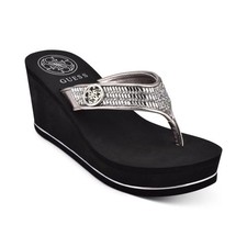 Women's GUESS Sarraly Eva Logo Wedge Slip On Flip Sandals Disco Rhinestone
