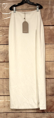 Meshki Women XXS White Crepe Maxi Skirt High Waist Thigh Split Zip Lined