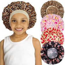 4 PCS Kids Satin Bonnet Child Sleeping Cap,Soft Silk 2-18 Years, Cute Pattern