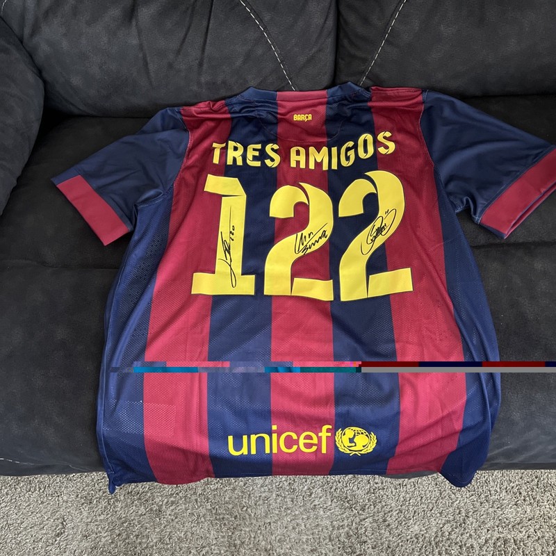 Lionel Messi, Neymar, Suarez Tres Amigos Nike Barcelona Signed Jersey ICONS MSN