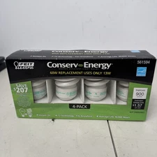 Feit Electric 60W Light Bulbs 4 Pack Conserv Energy 13 Watts 900 Lumens New