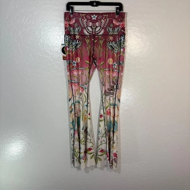 Yoga Democracy Pants Womens XL Multicolor Bell Bottoms Butterfly Floral Yoga