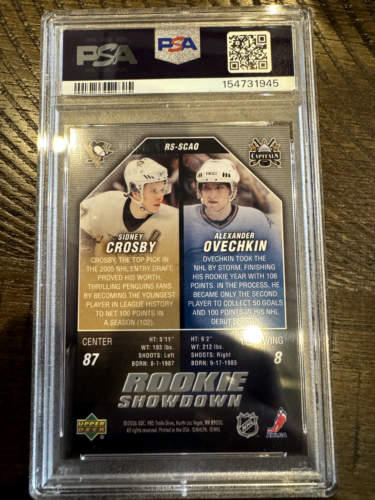 2005 Upper Deck Crosby Ovechkin Rookie Showdown PSA 10 #SCAO view 2