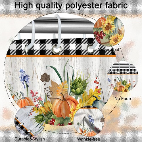 Mocsicka Fall Shower Curtain Autumn Pumpkin Leaves Harvest Bathroom Shower Cu... - Picture 4 of 6