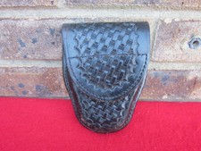 BIANCHI 35 Black Basketweave Leather Handcuff Holster Pouch Hook Loop Flap