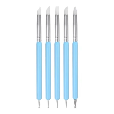 UXCELL 5 Pcs Silicone Clay Sculpting Tool Double-Ended for DIY Handicraft, Light Blue