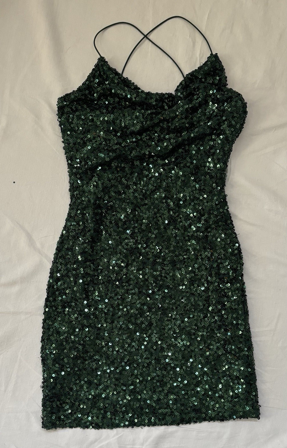 Windsor Green Sequin Mesh Bodycon Mini Dress V-Neck Strappy Zip Lined M