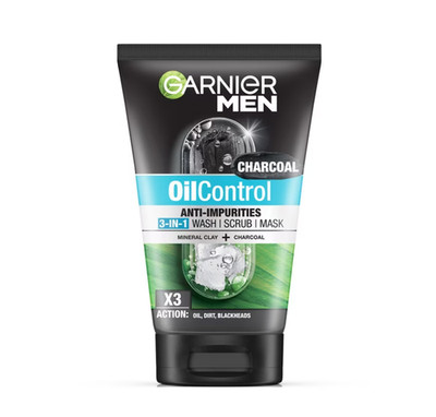 Garnier Men Scrub Mask Oil Control Anti-Impurities 3-In-1 Face Wash 100 Ml.