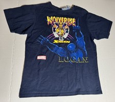 Y2K 2006 Marvel X-Men Wolverine Logan Boys T-Shirt Navy Blue Cotton Size 16/18