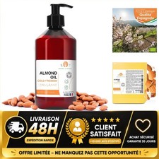Huile d'Amande Douce Bio Pressée à Froid 250 ml, Massage, Cheveux et Peau
