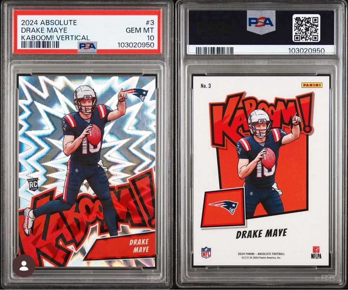 DRAKE MAYE 2024 PANINI ABSOLUTE #3 KABOOM VERTICAL ROOKIE RC SP KABOOM! PSA 10