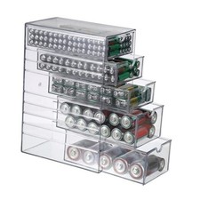 Clear Plastic Battery Storage Organizer for AA, AAA, 9V, C, D Batteries, 5