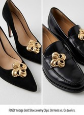 Vintage Fossi Shoe Jewelry Gold Tone Textured Rose Flower Shoe Clips 1990s NOS