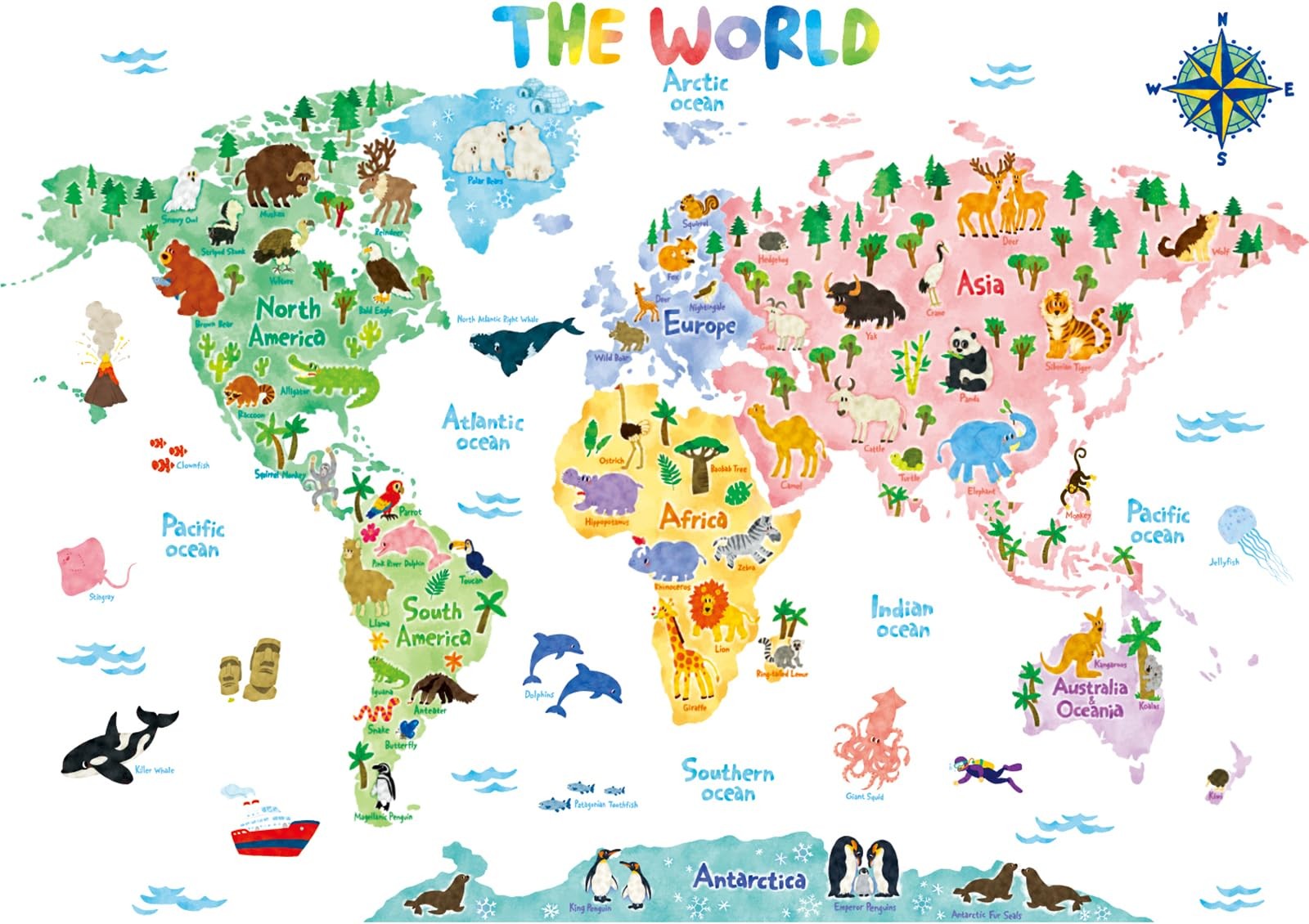 Sticker carte du monde animaux pour décorer la chambre enfant en s'amusant
