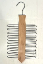 Tie Belt Scarf Rack Hanger Organizer Metal Loops Wood Hanging for 20 Ties