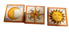 3 Ceramic Decorative Tiles, Hand Painted 3x3 Inch