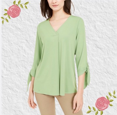 Alfani Tie-Sleeve Green Pull Over Top Blouse