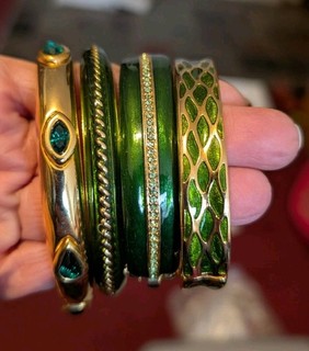Craft Signed Vintage Green Enamel Bangles Gem craft