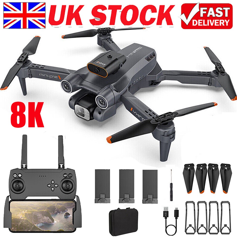 8K HD Drone Dual Camera WIFI FPV Foldable Selfie RC Quadcopter with 3 Batteries