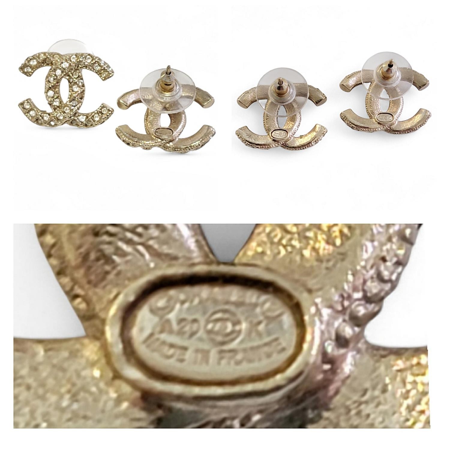 Chanel Interlocking CC Crystal Stud Earrings A20 K - image 7