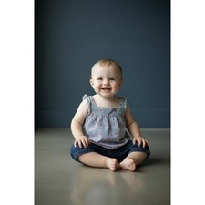 Baby Girls Navy White Striped Red Star Ruffle Strap Sleeveless Top Patriotic