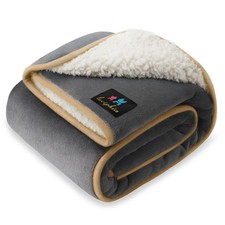 Waterproof Pet Blanket, Reversible Sherpa Fleece Dog Cat Sofa Cover, Grey Beige,