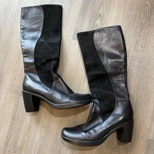 Dansko Tyra Black Leather Suede Knee High Tall 250 Heel Boot Size 39/8.5-9