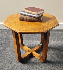 Octagonal Oak Side Table, 1930's, Deco/Late Arts & Crafts, 41cm Tall