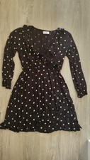 D-XEL Ladies Wrap Frill Mini Black Polka Dress UK10