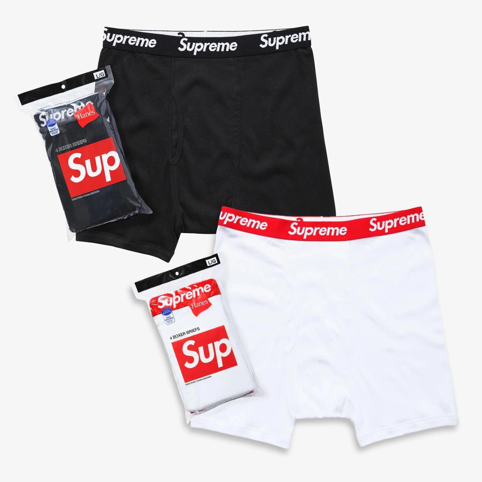 Supreme x Hanes Boxer Briefs (Full Pack of Each) Black and White Underwear