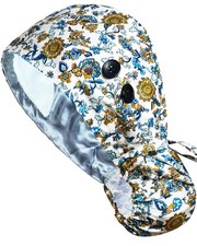 Satin Lined Scrub Caps with Buttons Sweathand Nurse Surgical Bouffant Adjustable