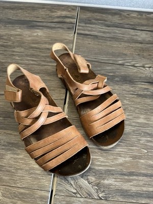 Haflinger Sandals Womens 41 Slide Flats Slip On Brown Leather Open Toe Cork