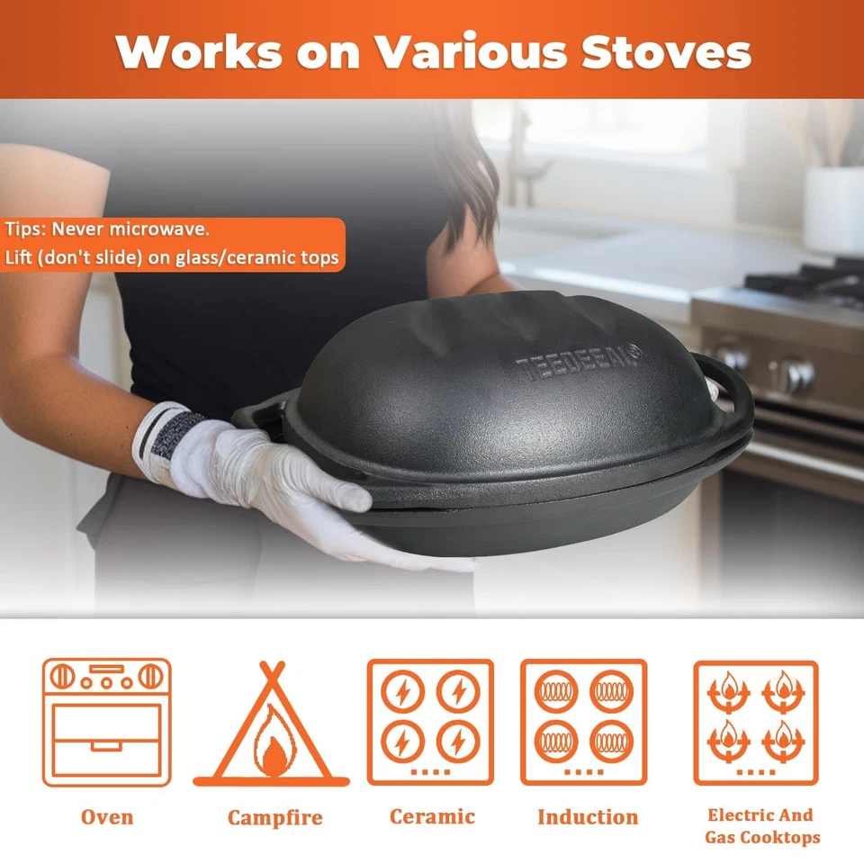 9.2 QT Heavy Duty Pre-seasoned Cast Iron Bread Pan, Large Loaf Dutch Oven wit... - Image 3 of 4