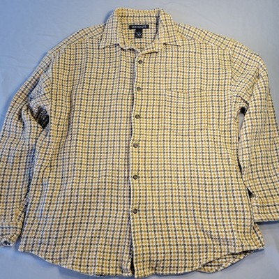 Structure Men's Yellow/ Brown Tweed Button Down Shirt Long Sleeve Size Large