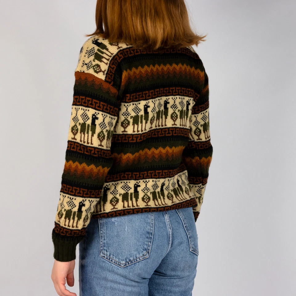 Alpaka Pullover Braun mit Muster Gr M Handgestrickter Alpaka Wollpullover aus Pe - Bild 3 von 4